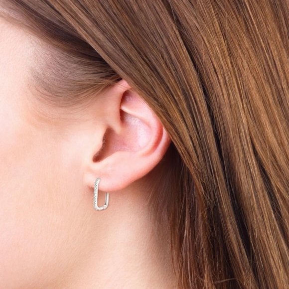 1.8mm Diamond Brilliant Cut Paperclip Hoop Earrings - Picture 6 of 13